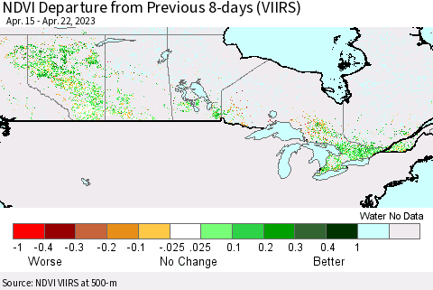 Canada NDVI Departure from Previous 8-days (VIIRS) Thematic Map For 4/15/2023 - 4/22/2023