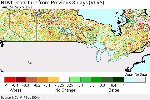Canada NDVI Departure from Previous 8-days (VIIRS) Thematic Map For 8/29/2023 - 9/5/2023