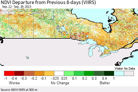 Canada NDVI Departure from Previous 8-days (VIIRS) Thematic Map For 9/22/2023 - 9/29/2023