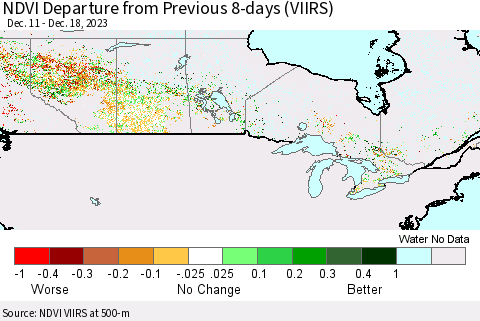 Canada NDVI Departure from Previous 8-days (VIIRS) Thematic Map For 12/11/2023 - 12/18/2023