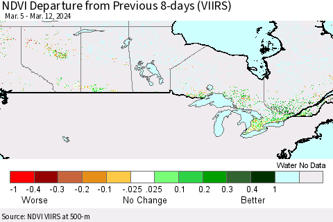 Canada NDVI Departure from Previous 8-days (VIIRS) Thematic Map For 3/5/2024 - 3/12/2024