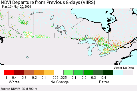Canada NDVI Departure from Previous 8-days (VIIRS) Thematic Map For 3/13/2024 - 3/20/2024
