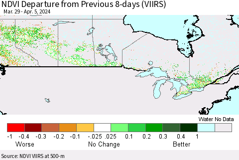 Canada NDVI Departure from Previous 8-days (VIIRS) Thematic Map For 3/29/2024 - 4/5/2024