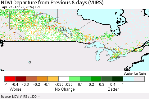 Canada NDVI Departure from Previous 8-days (VIIRS) Thematic Map For 4/22/2024 - 4/29/2024
