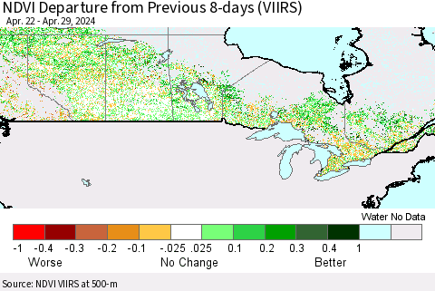 Canada NDVI Departure from Previous 8-days (VIIRS) Thematic Map For 4/22/2024 - 4/29/2024
