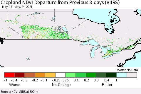 Canada Cropland NDVI Departure from Previous 8-days (VIIRS) Thematic Map For 5/17/2021 - 5/24/2021