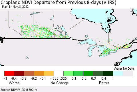 Canada Cropland NDVI Departure from Previous 8-days (VIIRS) Thematic Map For 5/1/2022 - 5/8/2022