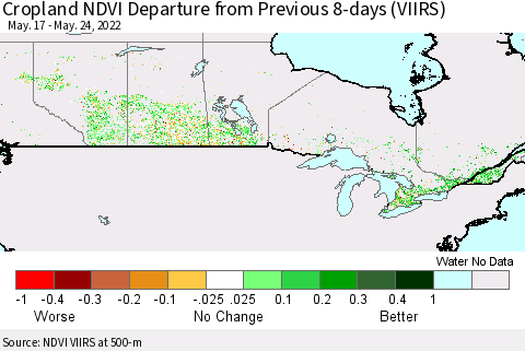 Canada Cropland NDVI Departure from Previous 8-days (VIIRS) Thematic Map For 5/17/2022 - 5/24/2022