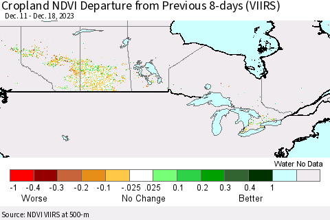 Canada Cropland NDVI Departure from Previous 8-days (VIIRS) Thematic Map For 12/11/2023 - 12/18/2023