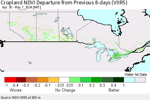 Canada Cropland NDVI Departure from Previous 8-days (VIIRS) Thematic Map For 4/30/2024 - 5/7/2024