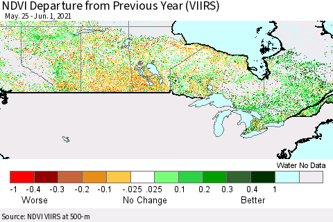 Canada NDVI Departure from Previous Year (VIIRS) Thematic Map For 5/25/2021 - 6/1/2021