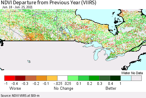 Canada NDVI Departure from Previous Year (VIIRS) Thematic Map For 6/18/2021 - 6/25/2021