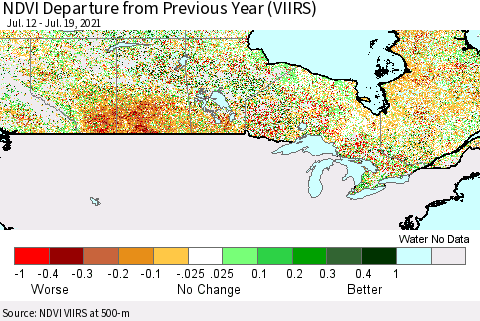 Canada NDVI Departure from Previous Year (VIIRS) Thematic Map For 7/12/2021 - 7/19/2021