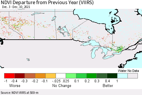 Canada NDVI Departure from Previous Year (VIIRS) Thematic Map For 12/3/2021 - 12/10/2021