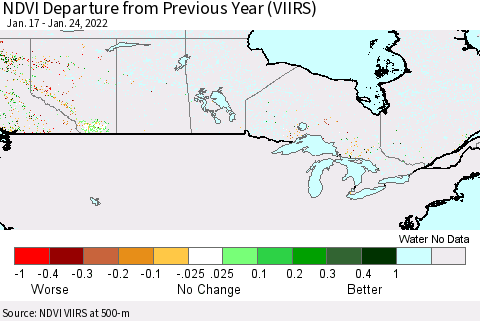 Canada NDVI Departure from Previous Year (VIIRS) Thematic Map For 1/17/2022 - 1/24/2022