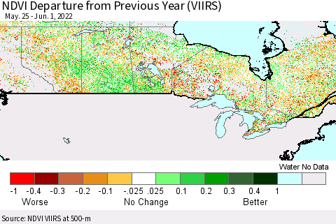 Canada NDVI Departure from Previous Year (VIIRS) Thematic Map For 5/25/2022 - 6/1/2022
