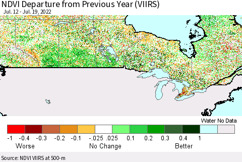 Canada NDVI Departure from Previous Year (VIIRS) Thematic Map For 7/12/2022 - 7/19/2022