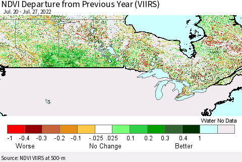 Canada NDVI Departure from Previous Year (VIIRS) Thematic Map For 7/20/2022 - 7/27/2022