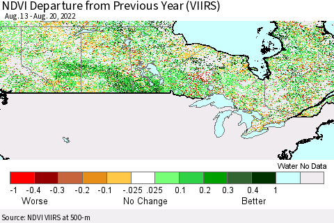 Canada NDVI Departure from Previous Year (VIIRS) Thematic Map For 8/13/2022 - 8/20/2022