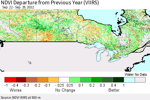 Canada NDVI Departure from Previous Year (VIIRS) Thematic Map For 9/22/2022 - 9/29/2022