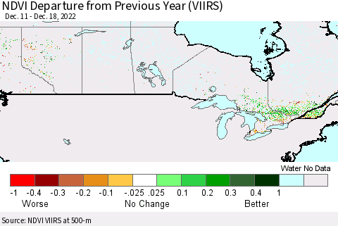 Canada NDVI Departure from Previous Year (VIIRS) Thematic Map For 12/11/2022 - 12/18/2022