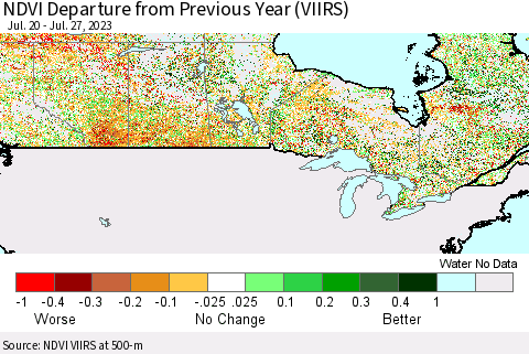 Canada NDVI Departure from Previous Year (VIIRS) Thematic Map For 7/20/2023 - 7/27/2023