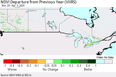Canada NDVI Departure from Previous Year (VIIRS) Thematic Map For 3/29/2024 - 4/5/2024