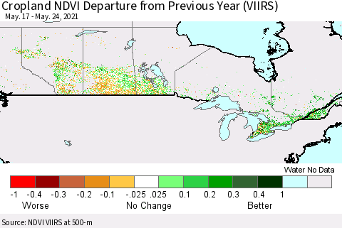 Canada Cropland NDVI Departure from Previous Year (VIIRS) Thematic Map For 5/17/2021 - 5/24/2021