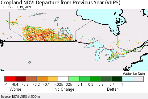 Canada Cropland NDVI Departure from Previous Year (VIIRS) Thematic Map For 7/12/2021 - 7/19/2021