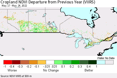 Canada Cropland NDVI Departure from Previous Year (VIIRS) Thematic Map For 5/17/2022 - 5/24/2022