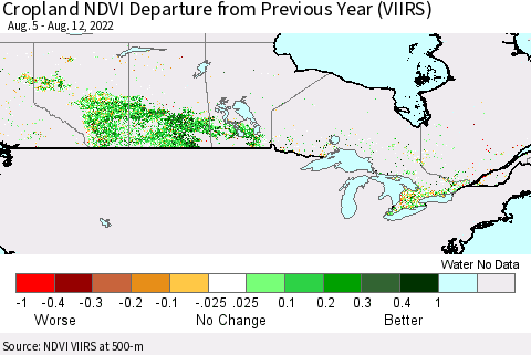 Canada Cropland NDVI Departure from Previous Year (VIIRS) Thematic Map For 8/5/2022 - 8/12/2022