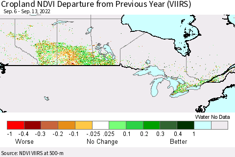 Canada Cropland NDVI Departure from Previous Year (VIIRS) Thematic Map For 9/6/2022 - 9/13/2022