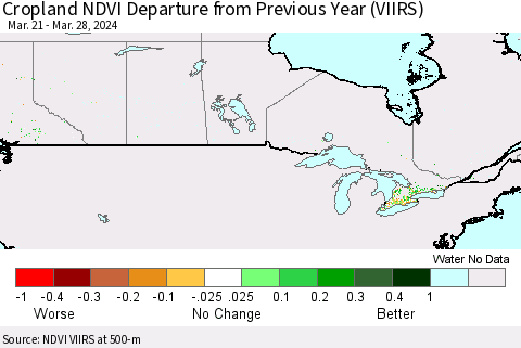 Canada Cropland NDVI Departure from Previous Year (VIIRS) Thematic Map For 3/21/2024 - 3/28/2024