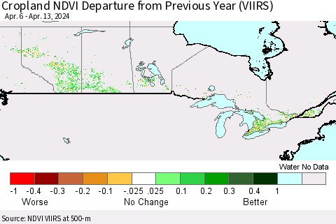 Canada Cropland NDVI Departure from Previous Year (VIIRS) Thematic Map For 4/6/2024 - 4/13/2024
