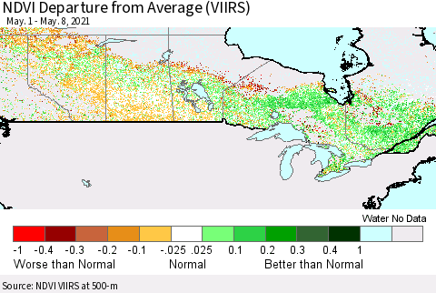 Canada NDVI Departure from Average (VIIRS) Thematic Map For 5/1/2021 - 5/8/2021