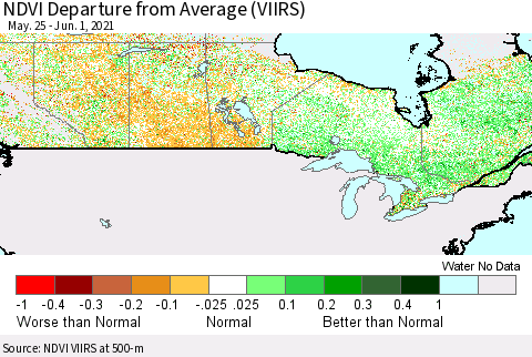 Canada NDVI Departure from Average (VIIRS) Thematic Map For 5/25/2021 - 6/1/2021