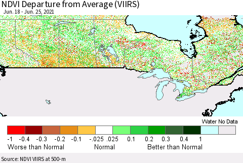 Canada NDVI Departure from Average (VIIRS) Thematic Map For 6/18/2021 - 6/25/2021