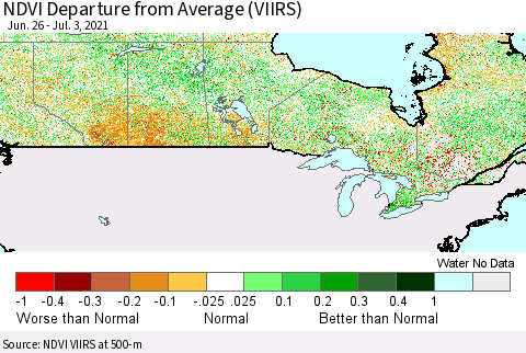Canada NDVI Departure from Average (VIIRS) Thematic Map For 6/26/2021 - 7/3/2021