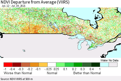 Canada NDVI Departure from Average (VIIRS) Thematic Map For 7/12/2021 - 7/19/2021