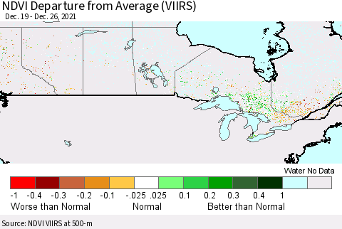 Canada NDVI Departure from Average (VIIRS) Thematic Map For 12/19/2021 - 12/26/2021