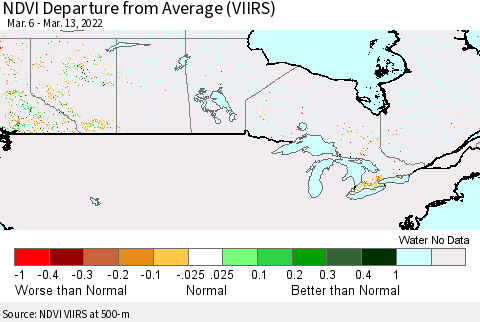 Canada NDVI Departure from Average (VIIRS) Thematic Map For 3/6/2022 - 3/13/2022