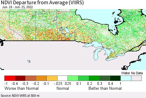 Canada NDVI Departure from Average (VIIRS) Thematic Map For 6/18/2022 - 6/25/2022