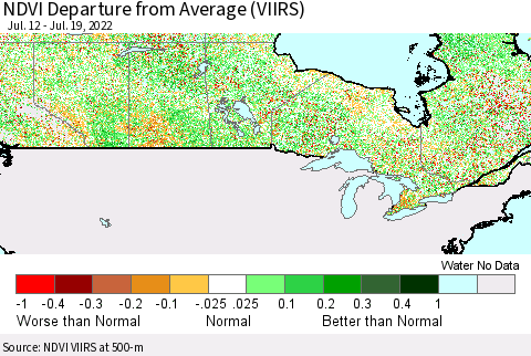 Canada NDVI Departure from Average (VIIRS) Thematic Map For 7/12/2022 - 7/19/2022