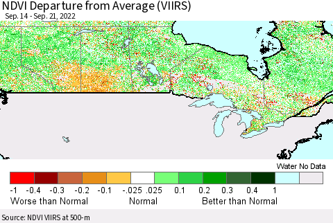 Canada NDVI Departure from Average (VIIRS) Thematic Map For 9/14/2022 - 9/21/2022