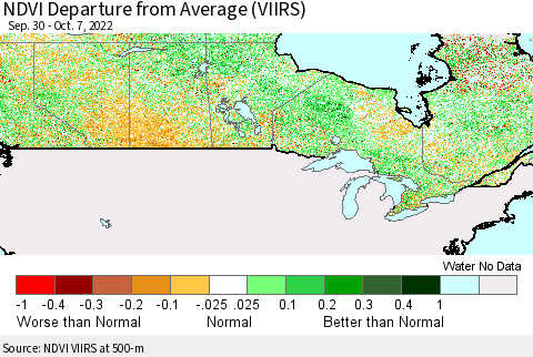 Canada NDVI Departure from Average (VIIRS) Thematic Map For 9/30/2022 - 10/7/2022