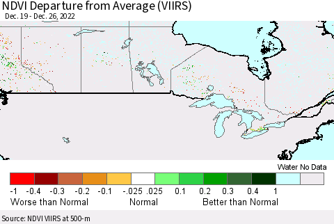 Canada NDVI Departure from Average (VIIRS) Thematic Map For 12/19/2022 - 12/26/2022