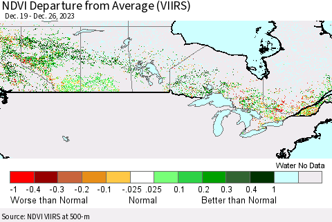 Canada NDVI Departure from Average (VIIRS) Thematic Map For 12/19/2023 - 12/26/2023