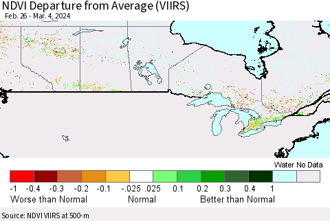 Canada NDVI Departure from Average (VIIRS) Thematic Map For 2/26/2024 - 3/4/2024