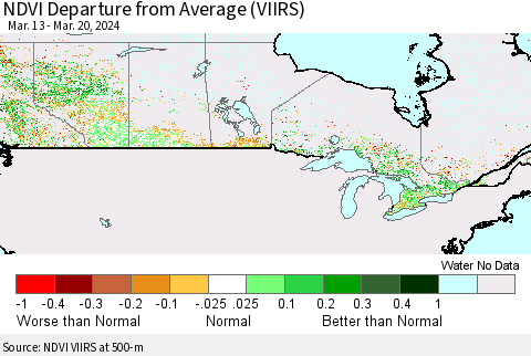 Canada NDVI Departure from Average (VIIRS) Thematic Map For 3/13/2024 - 3/20/2024