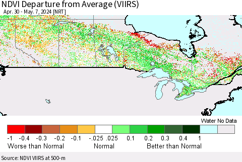 Canada NDVI Departure from Average (VIIRS) Thematic Map For 4/30/2024 - 5/7/2024